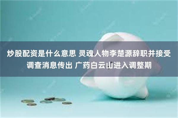 炒股配资是什么意思 灵魂人物李楚源辞职并接受调查消息传出 广药白云山进入调整期